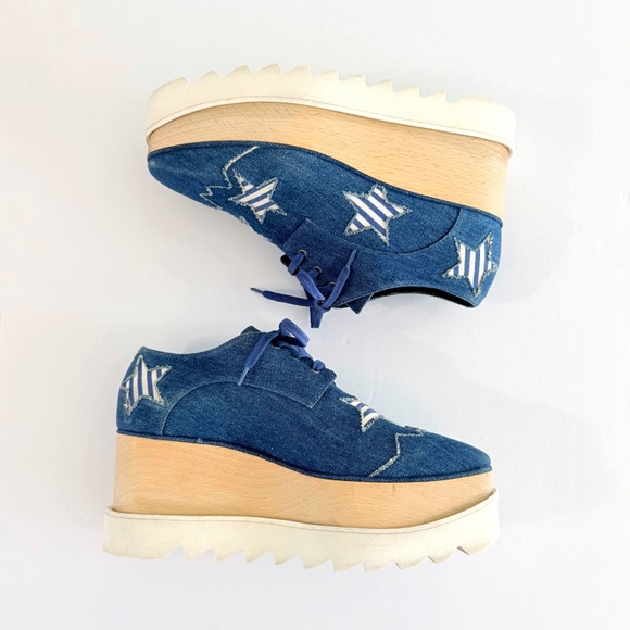 STELLA MCCARTNEY ELYSE BLUE STAR DENIM PLATFORM SNEAKER SHOE - Picture 3 of 13